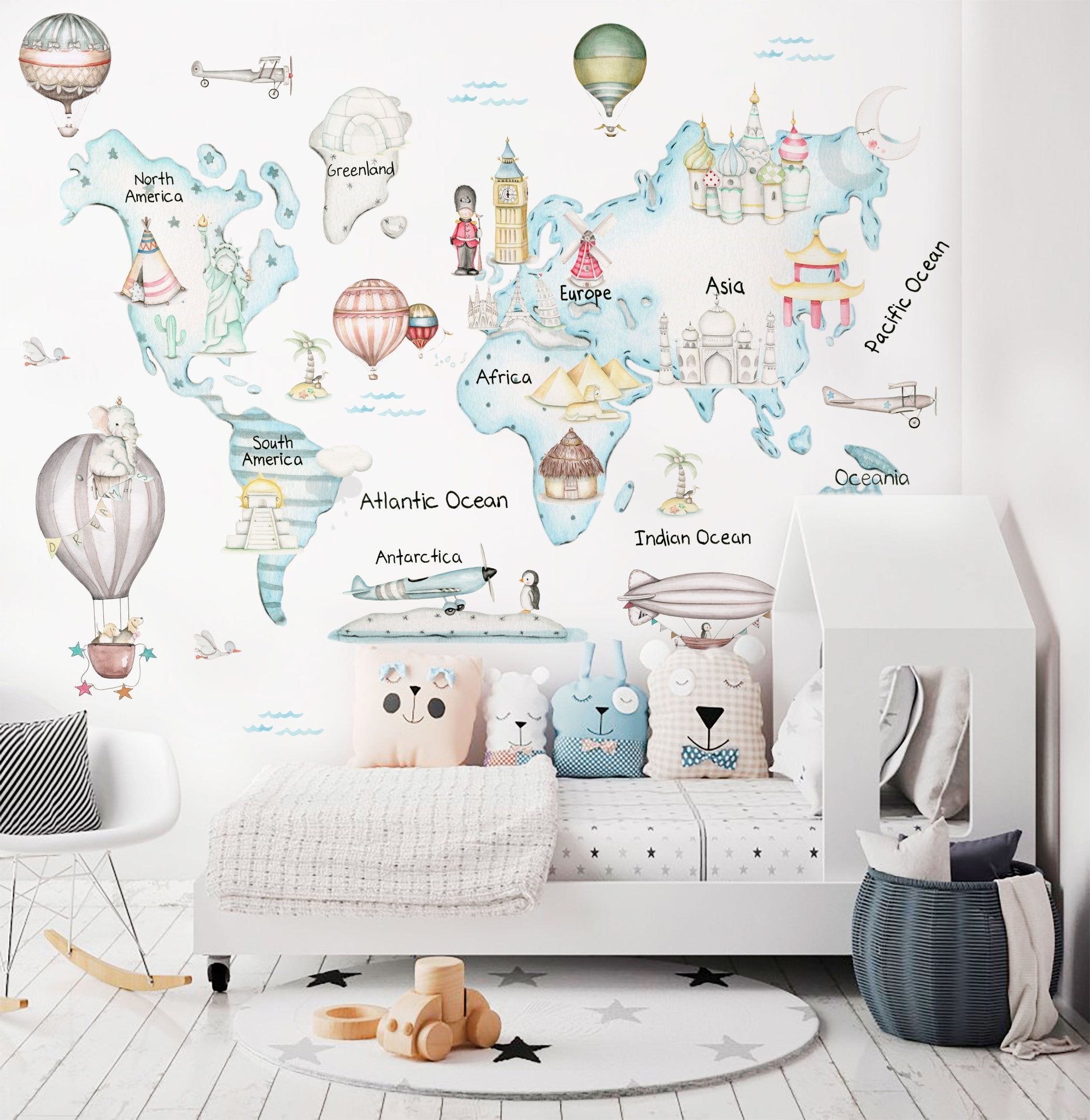 WORLD MAP TRAVEL BLUE Wallpaper mural