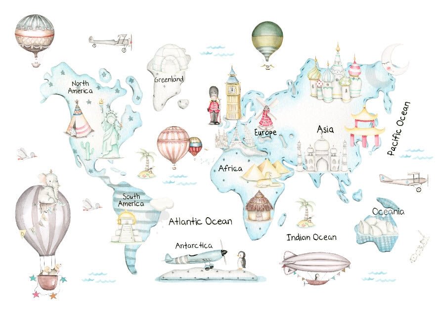 WORLD MAP TRAVEL BLUE Wallpaper mural