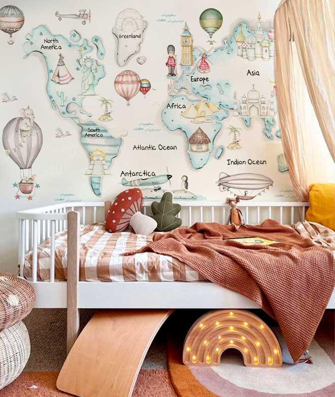 WORLD MAP TRAVEL BLUE Wallpaper mural