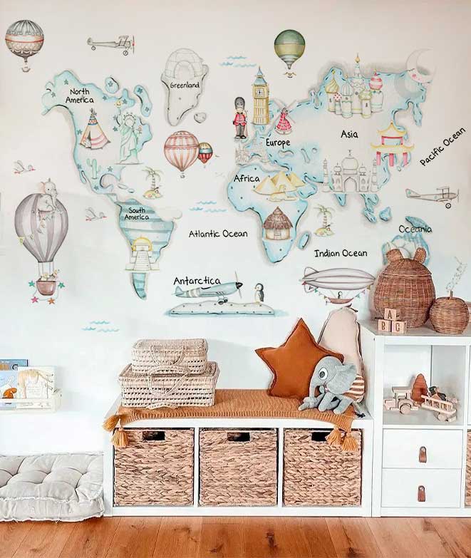 WORLD MAP TRAVEL BLUE Wallpaper mural