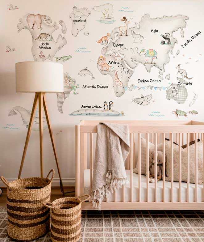 MAPA MUNDI GRIS Mural de papel pintado - MONDO Kids & Home