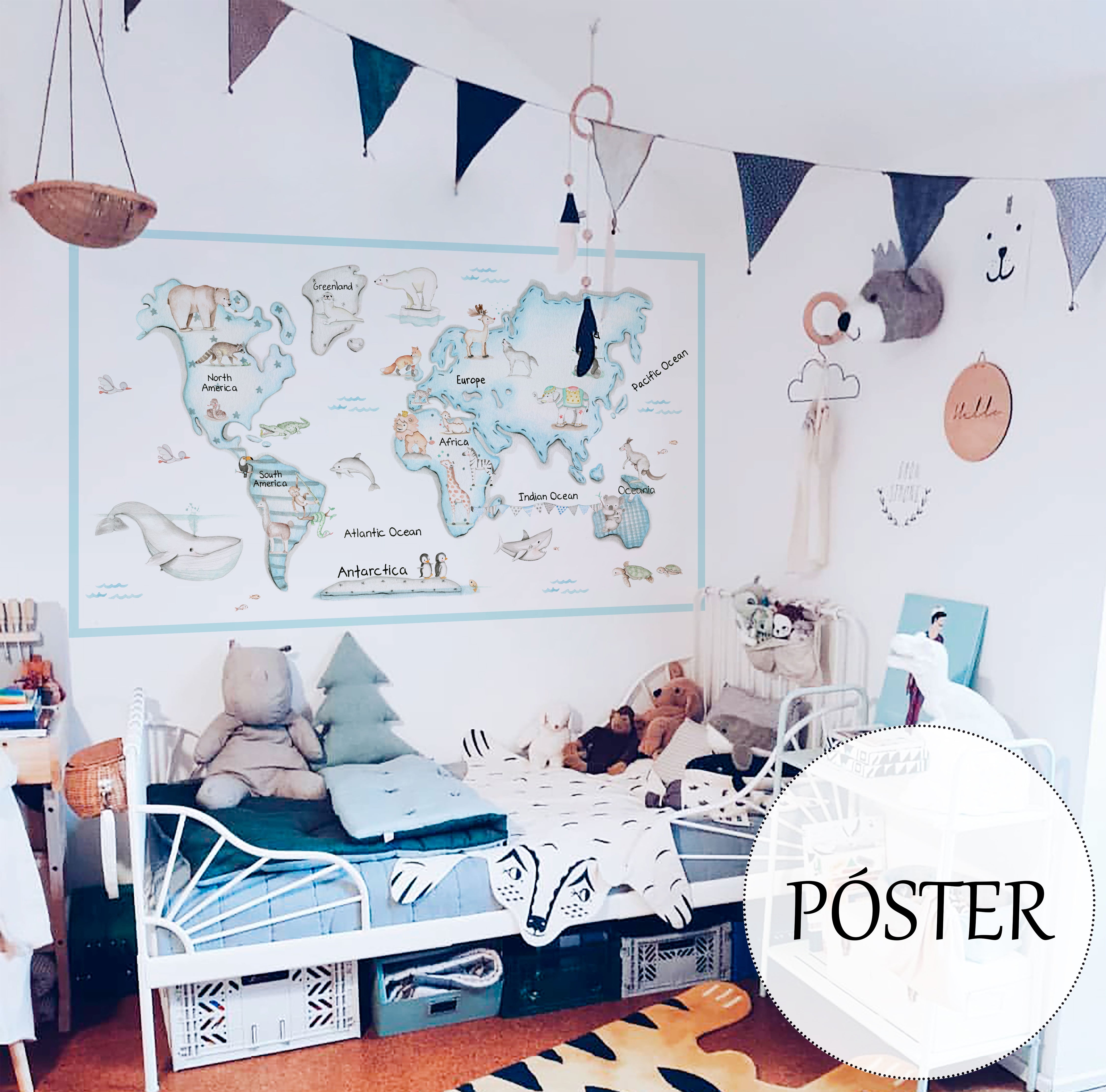 BLUE WORLD MAP Adhesive poster